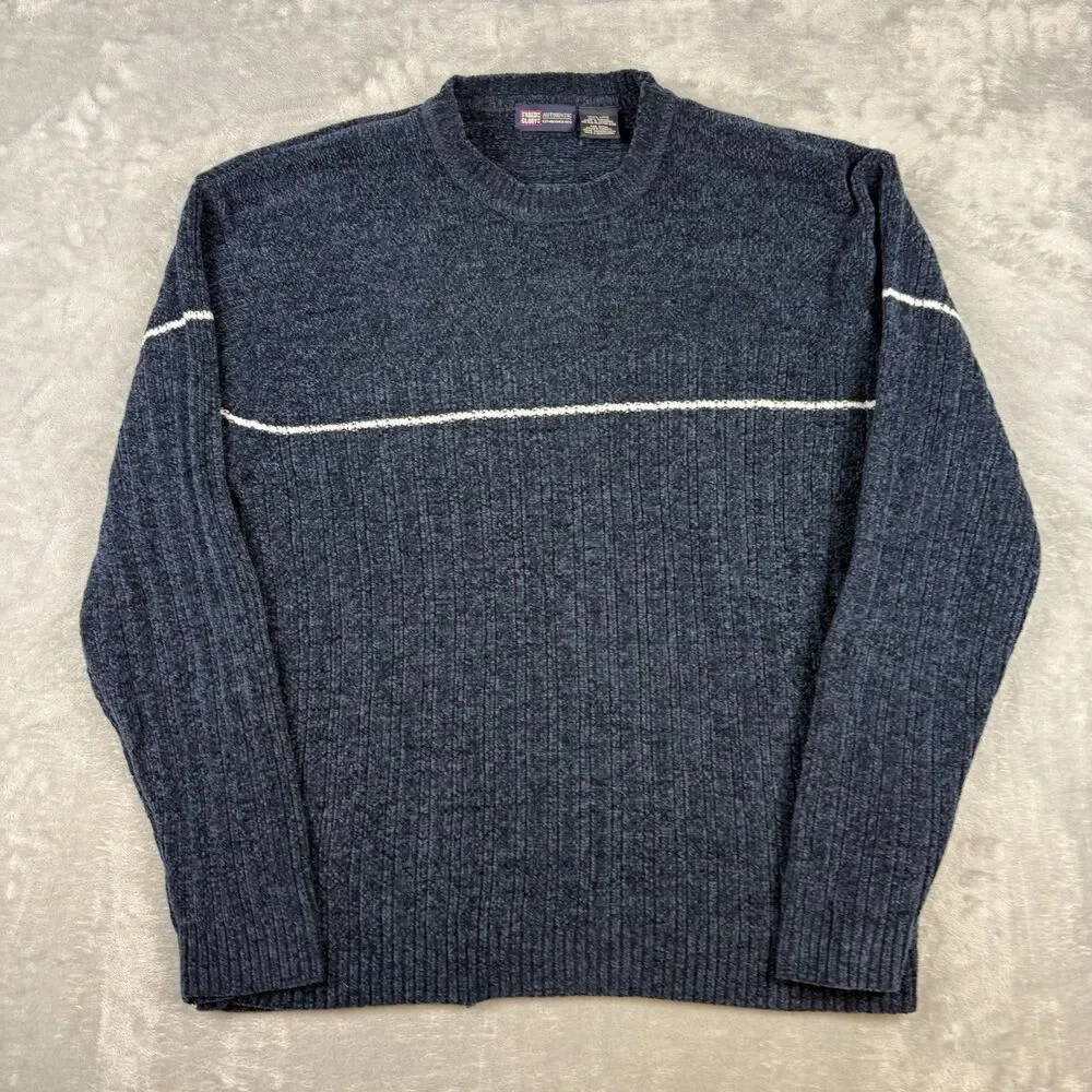 Vintage Faded Glory Navy Crewneck Sweater Large Acrylic Rib Knit Pullover